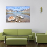 interior design of modern green living room furniture against white wall with a lamp hanging and lots of copy space